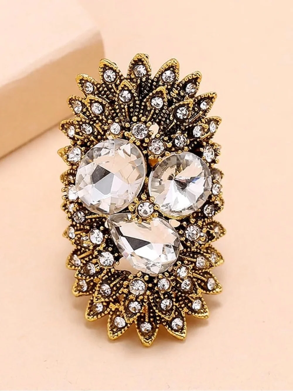 Anthropologie Gold-Tone Crystal Floral Statement Ring
